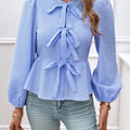 Devine Tied Round Neck Long Sleeve Blouse