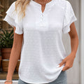 Perfee Swiss Dot Notched Short Sleeve Blouse