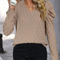 Perfee Textured V-Neck Long Sleeve Top