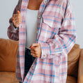 Plaid Collared Neck Flap Pockets Shacket