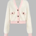Contrast Trim Button Up Dropped Shoulder Cardigan