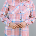 Plaid Pocketed Collared Neck Button Up Jacket