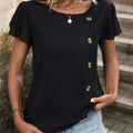 Decorative Button Round Neck Short Sleeve Blouse