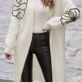 Full Size Flower Open Front Long Sleeve Cardigan