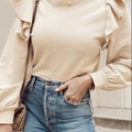 Ruffled Round Neck Long Sleeve Blouse