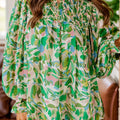 Frill Printed Mock Neck Flounce Sleeve Blouse
