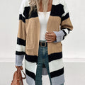 Perfee Color Block Open Front Drop Shoulder Cardigan