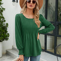 Smocked Round Neck Lantern Sleeve Blouse