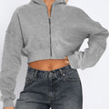 Zip Up Long Sleeve Hooded Cropped Jacket