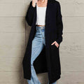 Waffle Knit Open Front Duster Cardigan With Pockets