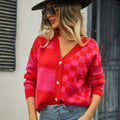 Angel Wings Plaid V-Neck Dropped Shoulder Cardigan