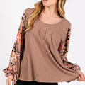 SAGE + FIG Floral Long Sleeve Front Pleated Detail Blouse