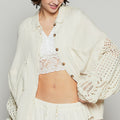 POL Openwork Lantern Sleeve Button Down Gauze Shirt