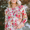 Floral Round Neck Smocked Blouse