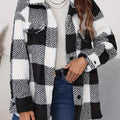 Plaid Button Up Long Sleeve Fuzzy Outerwear