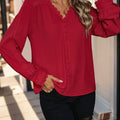 Perfee Lace Detail V-Neck Long Sleeve Blouse