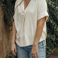 Perfee Johnny Collar Half Sleeve Blouse