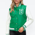 Love Me Now PU Leather Contrast Snap Down Bomber Jacket