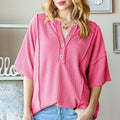 Heimish Full Size Ribbed Half Button Drop Shoulder Top