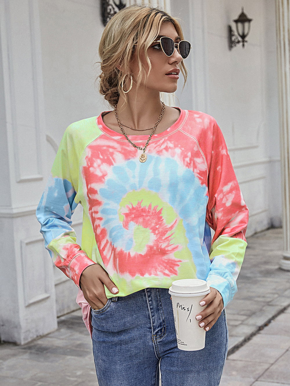 Ivy Lane Printed Round Neck Raglan Sleeve Tee
