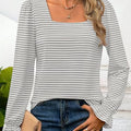 Striped Square Neck Flounce Sleeve Top
