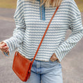 Striped Round Neck Dropped Shoulder Long Sleeve Top
