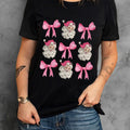 Santa & Bow Graphic Round Neck Short Sleeve T-Shirt