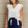 Perfee V-Neck Lace Trim Tank Top