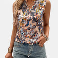 Printed Notched Sleeveless Top