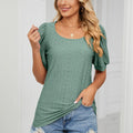 Eyelet Puff Sleeve Round Neck Top