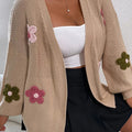 Floral Applique Drop Shoulder Open Front Cardigan