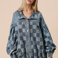 Double Take Checkered Button Up Denim Jacket