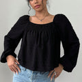Swiss Dot Square Neck Long Sleeve Blouse