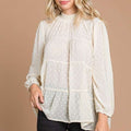 Culture Code Full Size Swiss Dot Smocked Mock Neck Blouse