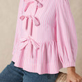 Tied Bow Striped Round Neck Blouse