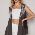 POL Embroidered Pearls Open Front Sleeveless Cardigan