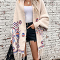 Fringe Geometric Open Front Long Sleeve Cape