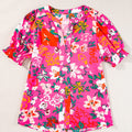Printed Notched Short Sleeve Blouse