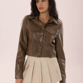 Collared Neck Snap Down Long Sleeve Jacket