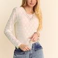 Davi & Dani Bow Mesh Round Neck Long Sleeve Top