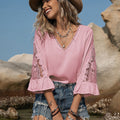 V-Neck Lace Flounce Sleeve Blouse