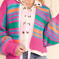 Contrast Striped Open Front Long Sleeve Cardigan