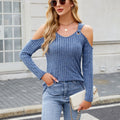 Ribbed Cold Shoulder Long Sleeve Top