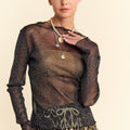 Davi & Dani Glitter Mesh Lettuce Hem Long Sleeve Top
