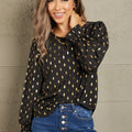 Perfee Printed Round Neck Flounce Sleeve Blouse