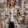Geometric Zip Up Long Sleeve Outerwear