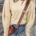 Waffle-Knit Round Neck Long Sleeve Top