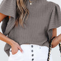 Textured Round Neck Flounce Sleeve Blouse