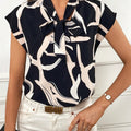 Printed Tie Neck Cap Sleeve Blouse