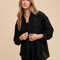 Annie Wear Openwork Button Down Drop Shoulder Shirt